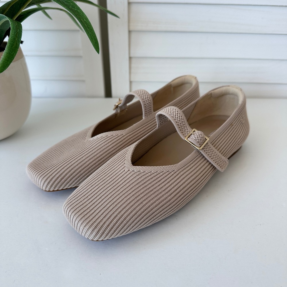 VIVAIA Margot Mary Jane Almond Ribbed Knit Square Toe Shoes Size 40.5 US 9-9.5